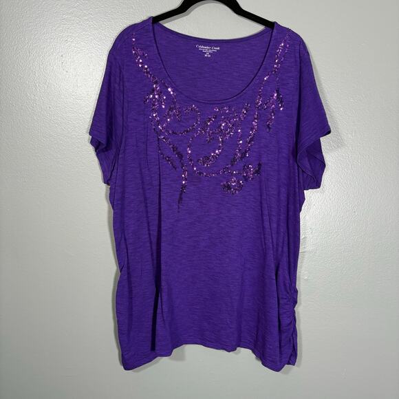Coldwater Creek Purple Sequin Scoop Neck Top - 2X (20-22) - Women's Plus Size - Picture 1 of 6